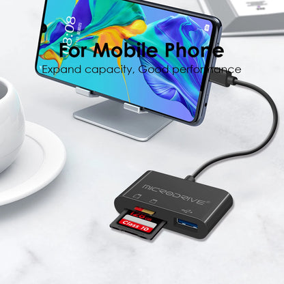 Type USB C HUB 3 en 1 pour carte mémoire/flash USB/adaptateur de carte SD/USB 2.0/3.0/lecteur de carte Micro Mini SD/carte TF 3 emplacements