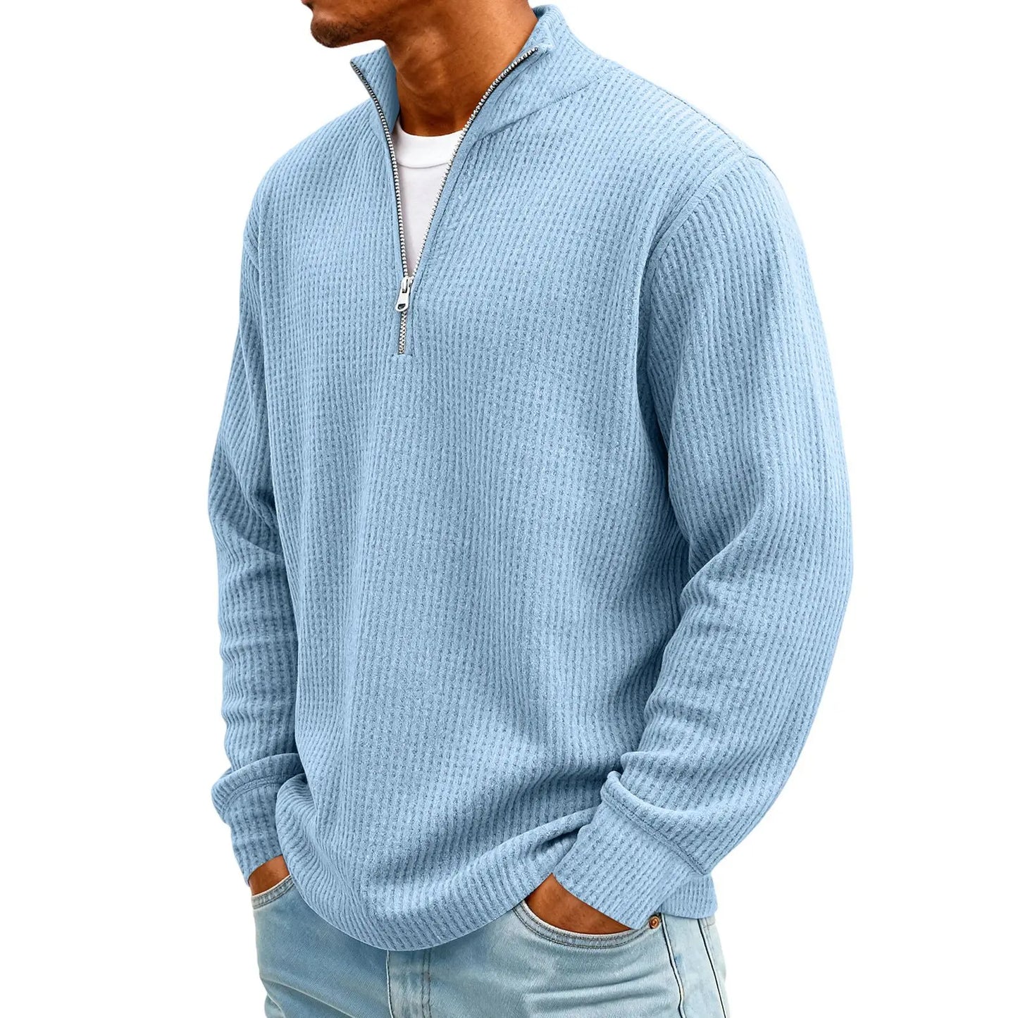 Sweat Col Polo Homme — Manches Longues, Fermeture Éclair, Coupe Ample | Automne-Hiver