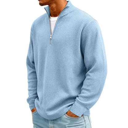 Sweat Col Polo Homme — Manches Longues, Fermeture Éclair, Coupe Ample | Automne-Hiver