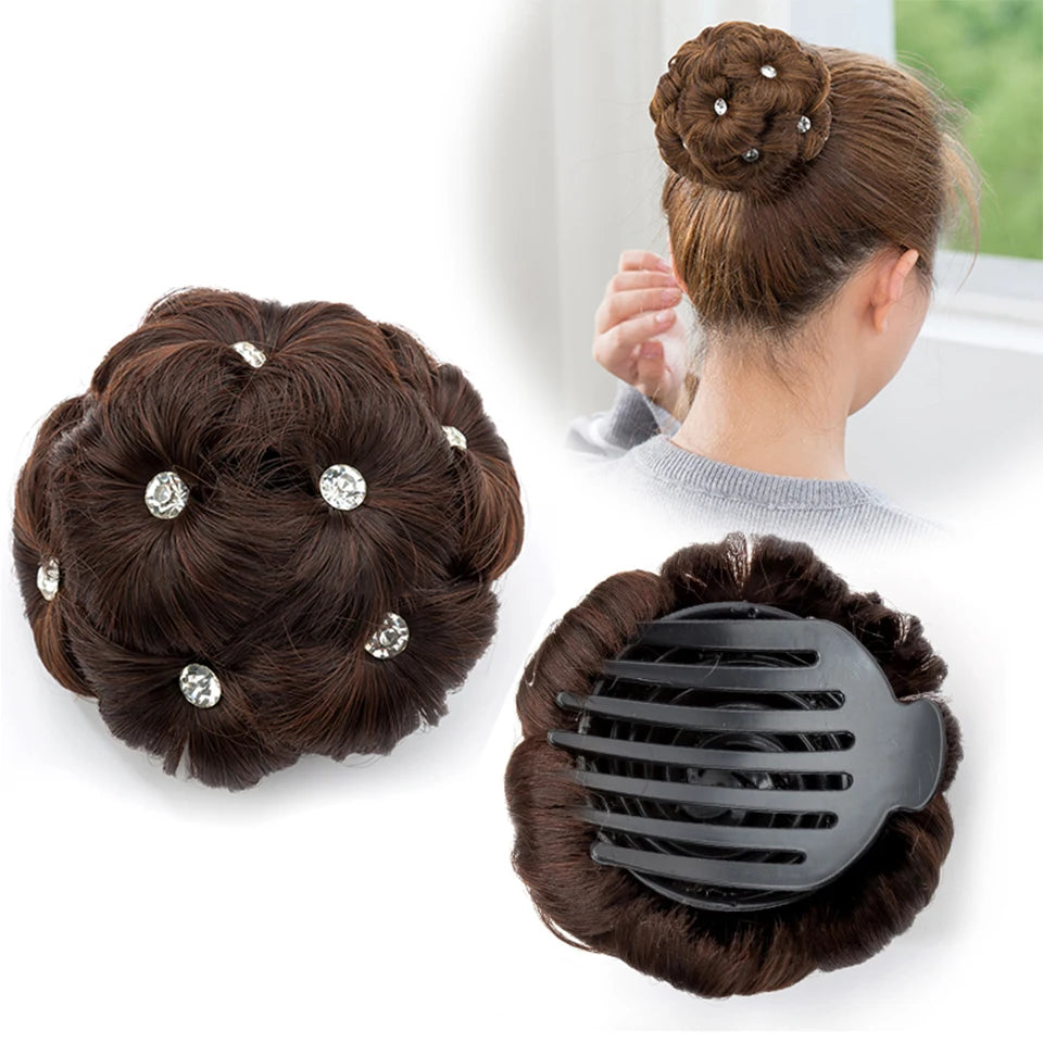 Chignon Bouclé Synthétique Clip-In AOSI Queen — Fibre Haute Température, Postiche Beignet Neuf Fleurs, 7 Couleurs | TechNova X