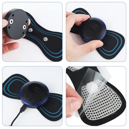 EMS Electric Neck Massager, Muscle Massage Stimulator, Low-Frequency Instrument, Patches for Back, Neck, and Calves, Mini Device for Joint Pain