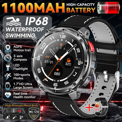 Smartwatch GUHUAVMI HT33 — AMOLED Saphir 1,7", Batterie 1100mAh, 100+ Sports, IP68