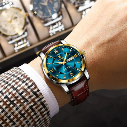 Montre Homme POEDAGAR 936L — Quartz, Bracelet Cuir, Lumineux, Date & Semaine