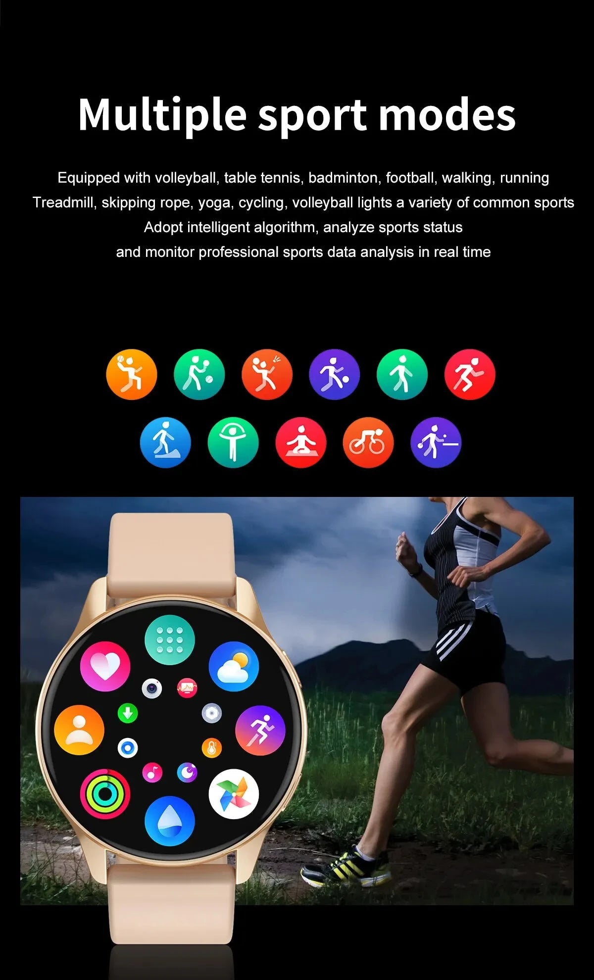 Smartwatch LIGE 0392 — Bluetooth 5.0, Appels, IP68, Charge Magnétique, Cadran Personnalisable