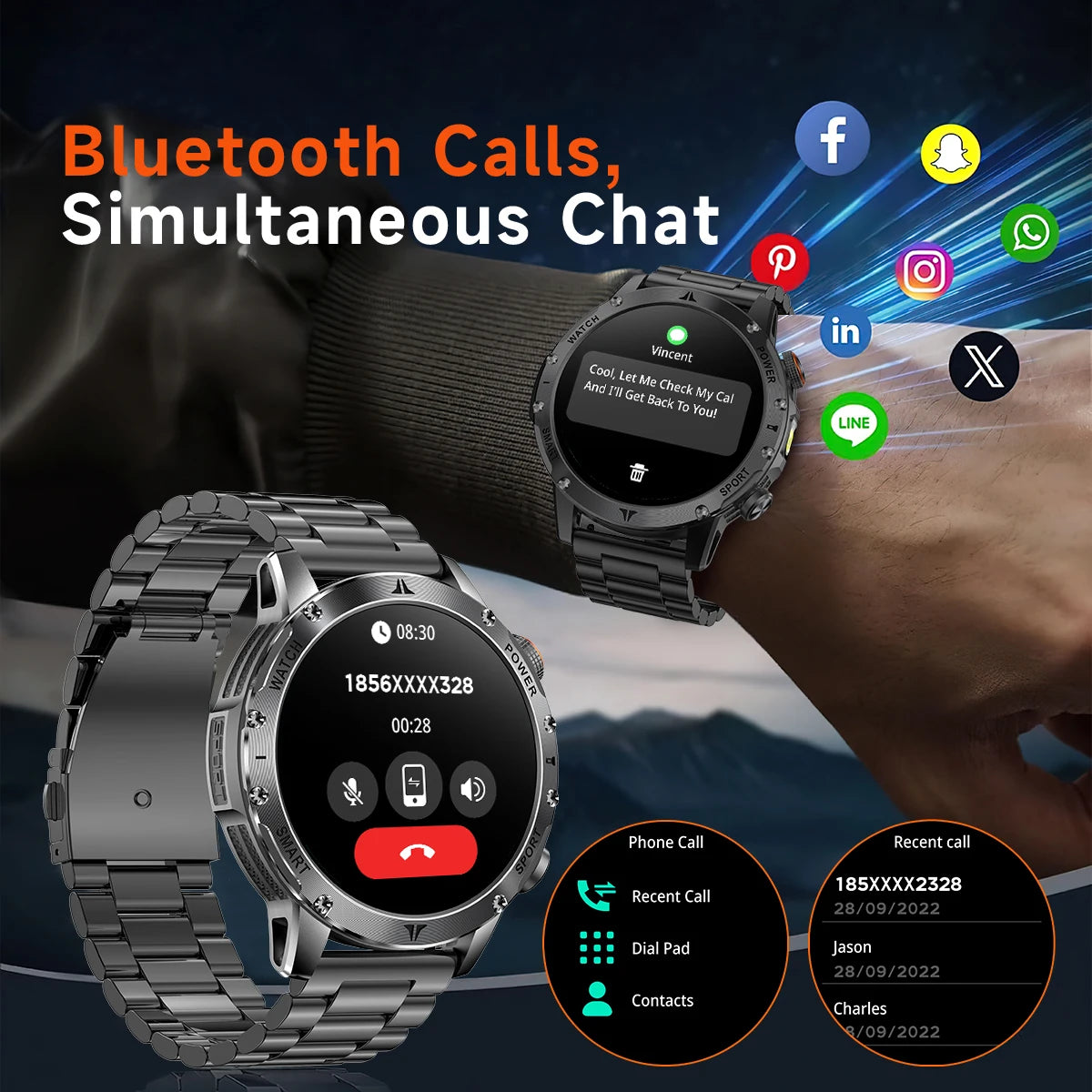 Militaire 1000mAh grande batterie montre intelligente numérique Bluetooth appel sport Smartwatch électronique montres pour homme Android 2026 nouveau