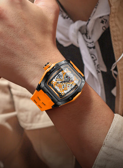Montre Mécanique Automatique Homme LIGE — Squelette Tourbillon, Boîtier Carré, Étanche 3 ATM, 4 Coloris | TechNova X