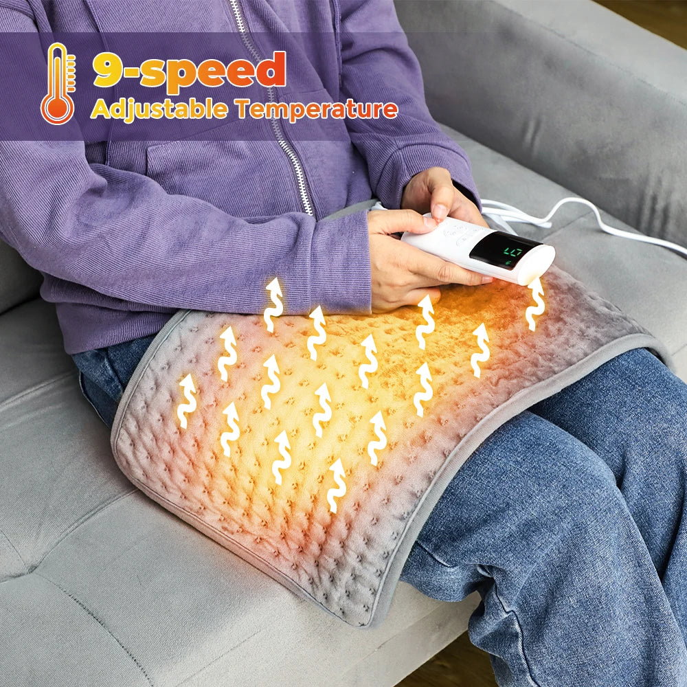 Coussin Chauffant Électrique 60x30cm — 10 Niveaux 30-70°C, Minuterie & Micro-Velours Lavable