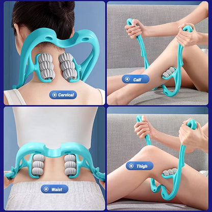Manual massager for the spine, neck, shoulders, and back, handheld kneading massage device for at-home relaxation
