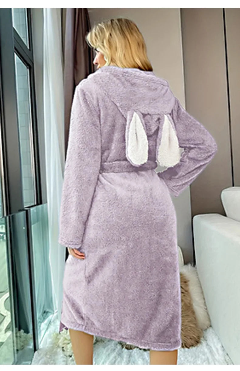 Robe Kimono Flanelle Polaire à Capuche Femme — Chemise de Nuit Chaude & Douce
