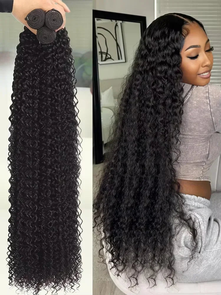 Paquets Cheveux Humains Remy Brésiliens UVEOUS 15A — Jerry Curly Vierge 100% Non Traités, 8-42 Pouces, Couleur Naturelle | TechNova X