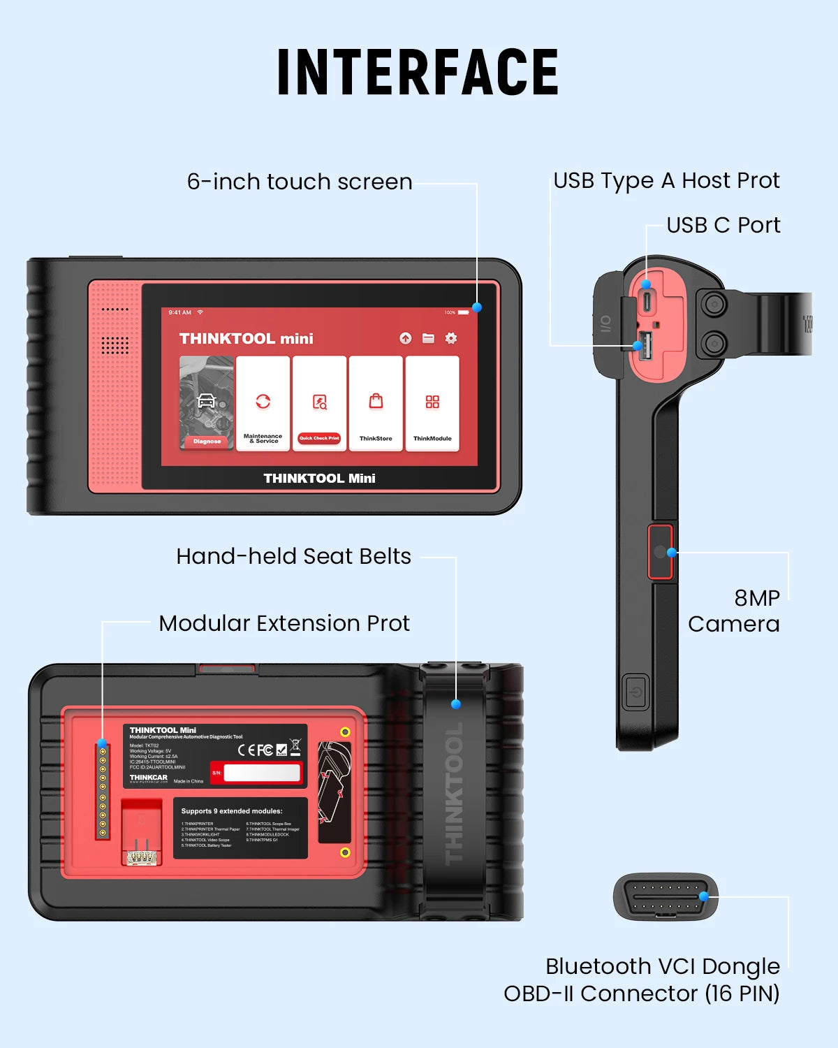 THINKTOadvocate MINI/MINI2-Scanner de Voiture, Outil de Diagnostic Automobile Tout Système, 28 Réinitialisations, Contrôle Bidirectionnel, Codage ECU, Lecteur de Code