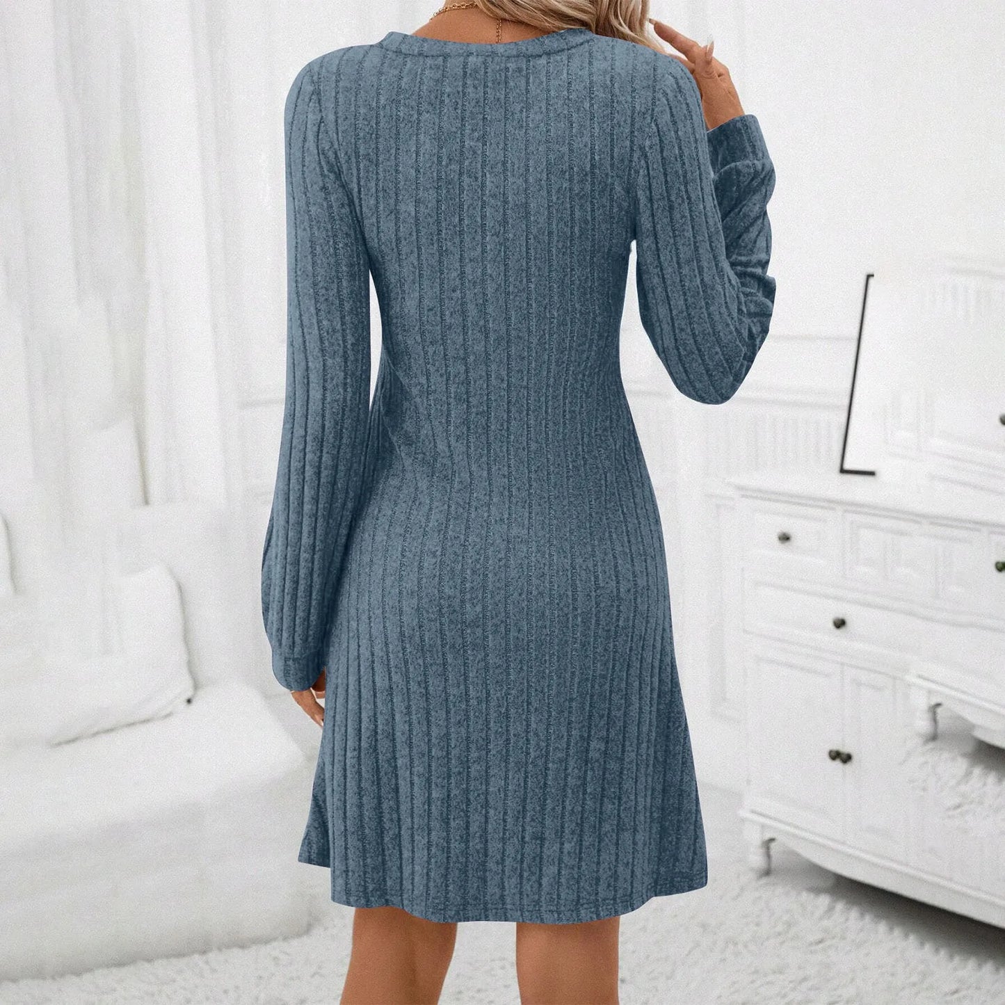 Robe Pull Femme — Col Rond, Manches Longues, Longueur Genou, 5 Coloris | TechNova X
