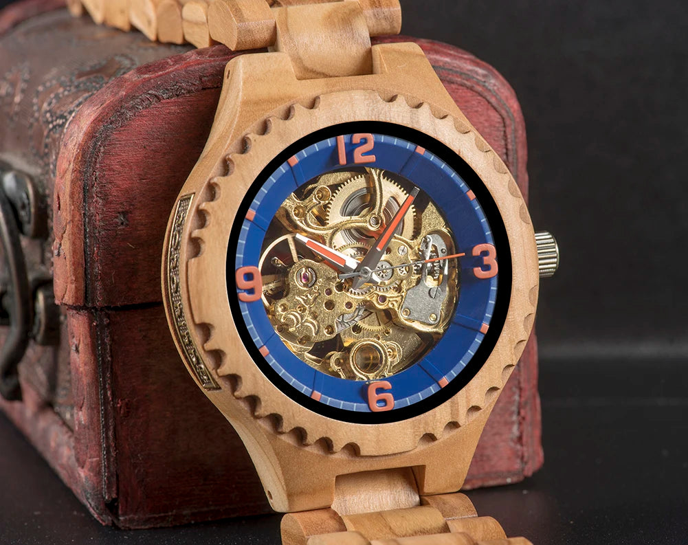 Montre Mécanique en Bois Homme BOBO BIRD — Squelette Lumineux, Étanche 3 ATM, Gravure Personnalisée, 6 Modèles | TechNova X