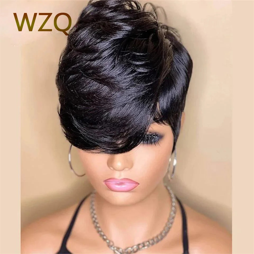 Perruques de cheveux humains droites coupe lutin pour femmes perruque Bob courte couleur naturelle accessoires de cheveux humains perruque sans colle prêt à porter vente