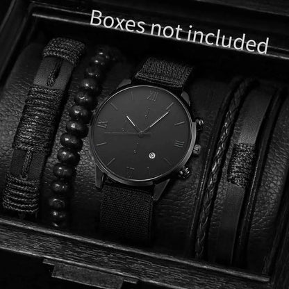 Montre Homme Quartz — Cadran Chiffres Romains + 3-4 Bracelets Interchangeables Cuir & Nylon