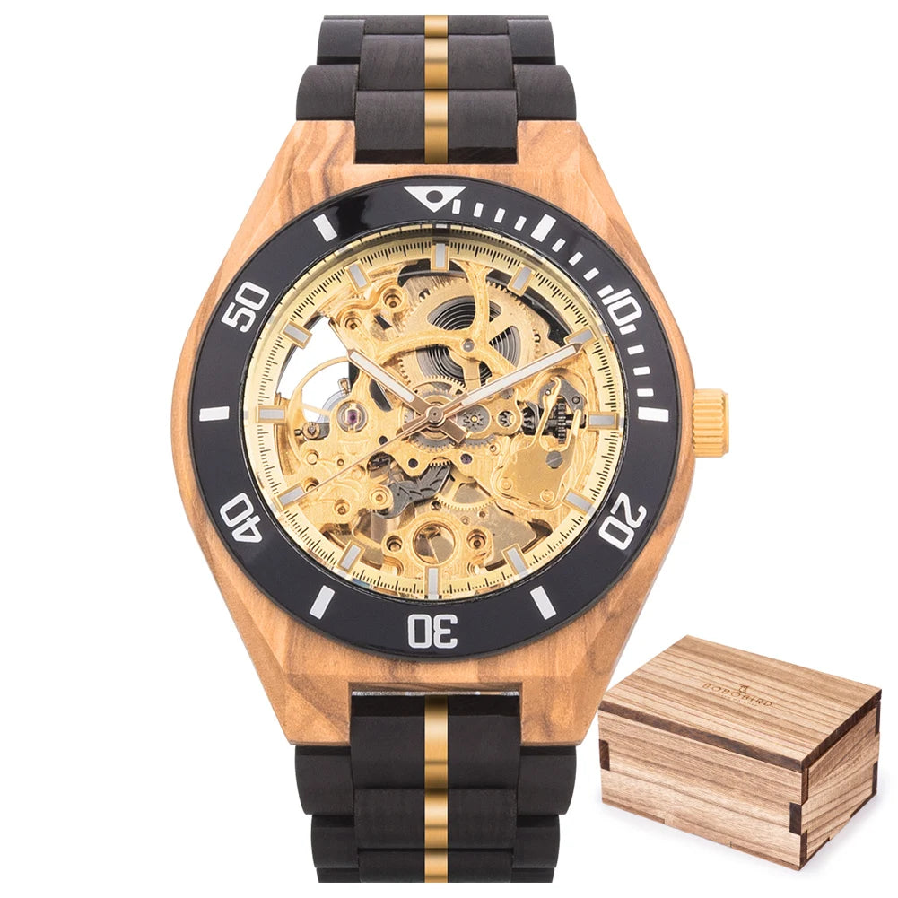 Montre Mécanique en Bois Homme BOBO BIRD — Squelette Lumineux, Étanche 3 ATM, Gravure Personnalisée, 6 Modèles | TechNova X