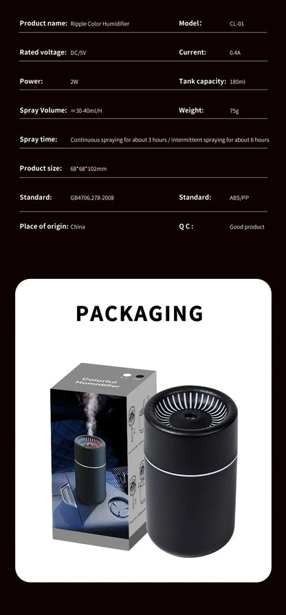 Humidificateur Brume Arc-en-ciel CL-01 — LED 7 Couleurs, 2 Modes (3H/6H) & Nano-Brume Silencieuse
