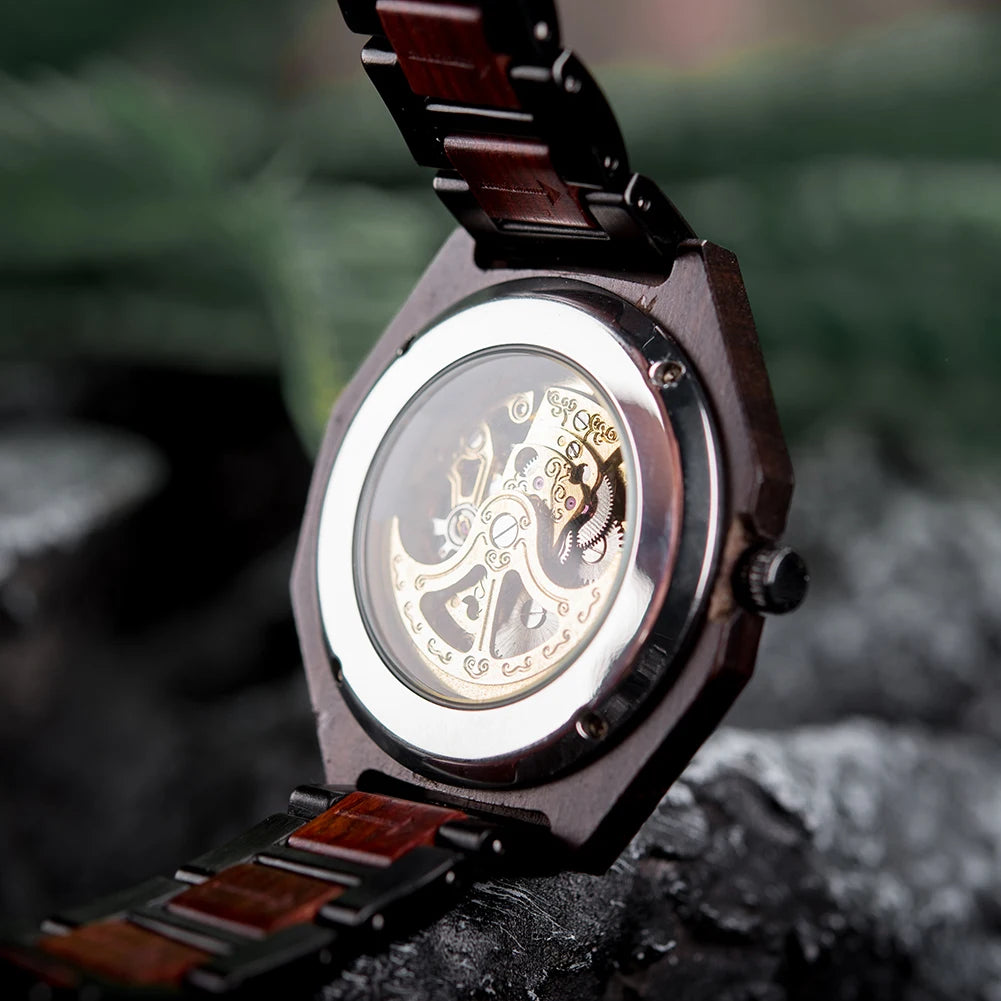 Montre Mécanique en Bois Homme BOBO BIRD — Squelette Lumineux, Étanche 3 ATM, Gravure Personnalisée, 6 Modèles | TechNova X