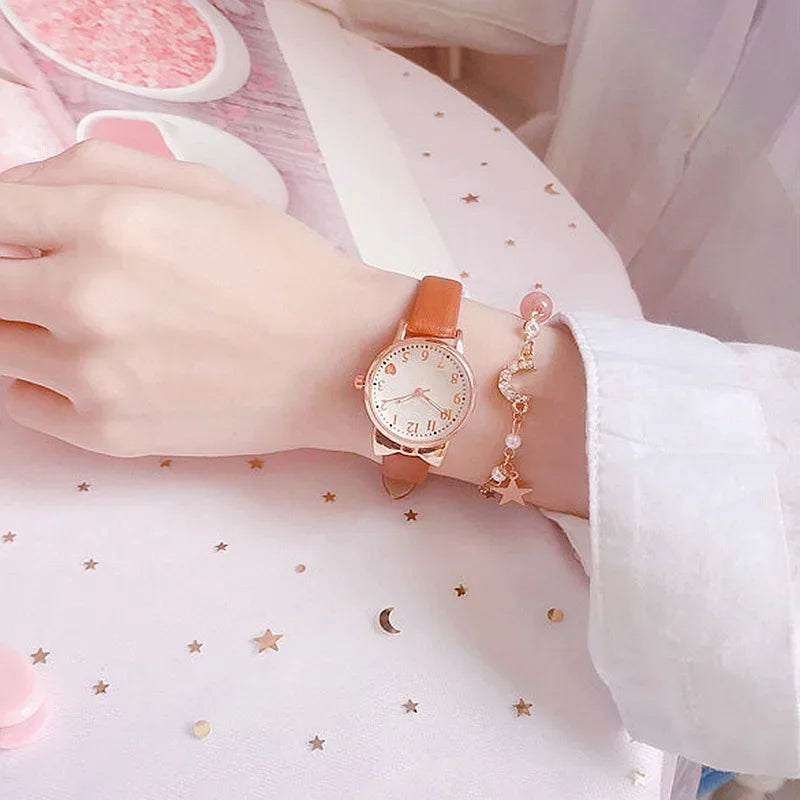 Montre Quartz Enfant Fille — Cadran Cœur, Bracelet Cuir, 5 Coloris + Option Bracelet Assorti | TechNova X