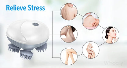 Masseur Électrique Cuir Chevelu Windaily — 4 Têtes, 3 Modes, IPX6 & Rechargeable