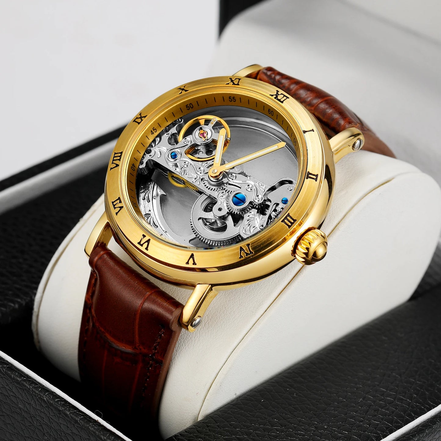 Montre Mécanique Automatique Squelette FORSINING FS134 — Aiguilles Lumineuses, Bracelet Cuir ou Acier