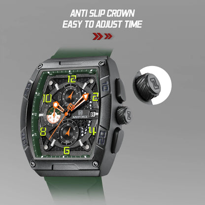 Montre Quartz Sport Homme NAVIFORCE NF8052 — Grand Cadran 44 mm, Chronographe, Aiguilles Lumineuses, Bracelet Silicone, 13 Coloris | TechNova X