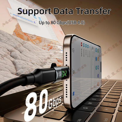 Adaptateur USB 4.0 Type C avec affichage numérique PD240W 80Gbps 8K @ 60Hz, adaptateur USB C mâle vers femelle pour Macbook iPhone Samsung Xiaomi