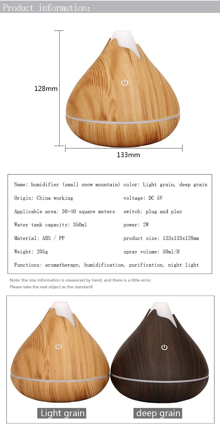 Humidificateur Diffuseur Arômes Design Bois — Ultrasonique, LED 7 Couleurs & USB 5V (200ml/350ml)