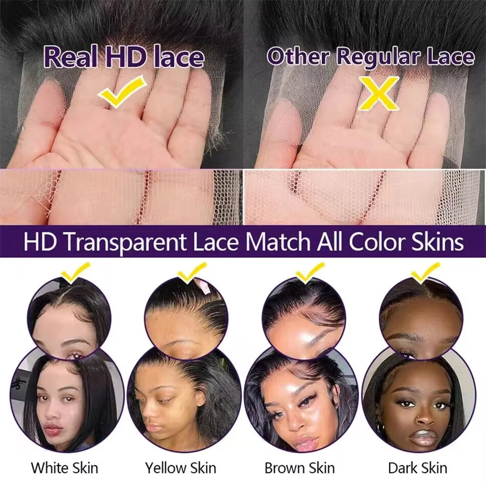 Perruque frontale en dentelle HD 13x6, cheveux humains bouclés Deep Wave 38-40 pouces, perruques brésiliennes 5x5 Lace Front pour femmes, pré-épilées