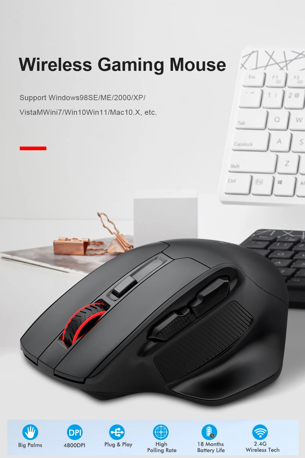 E-YOOSO X-31 USB 2.4G souris de jeu sans fil grande pour grandes mains PAW3212 4800 DPI 5 boutons pour souris gamer ordinateur portable PC