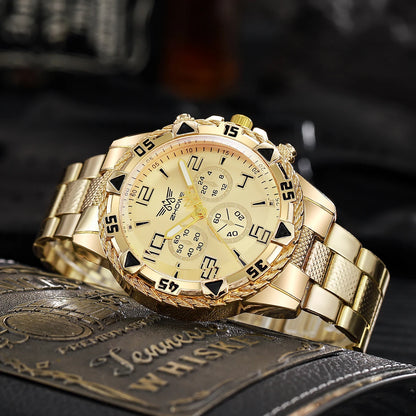Montre Homme Quartz Grand Cadran — Bracelet Alliage Doré, Chiffres Arabes, Style Rock Luxe