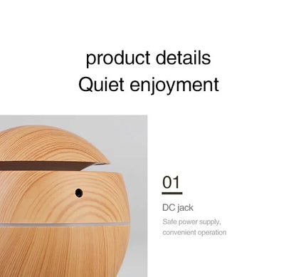 Humidificateur Design Bois USB 130ml — Diffuseur Arôme Ultrasonique, 200ml/h & Arrêt Auto