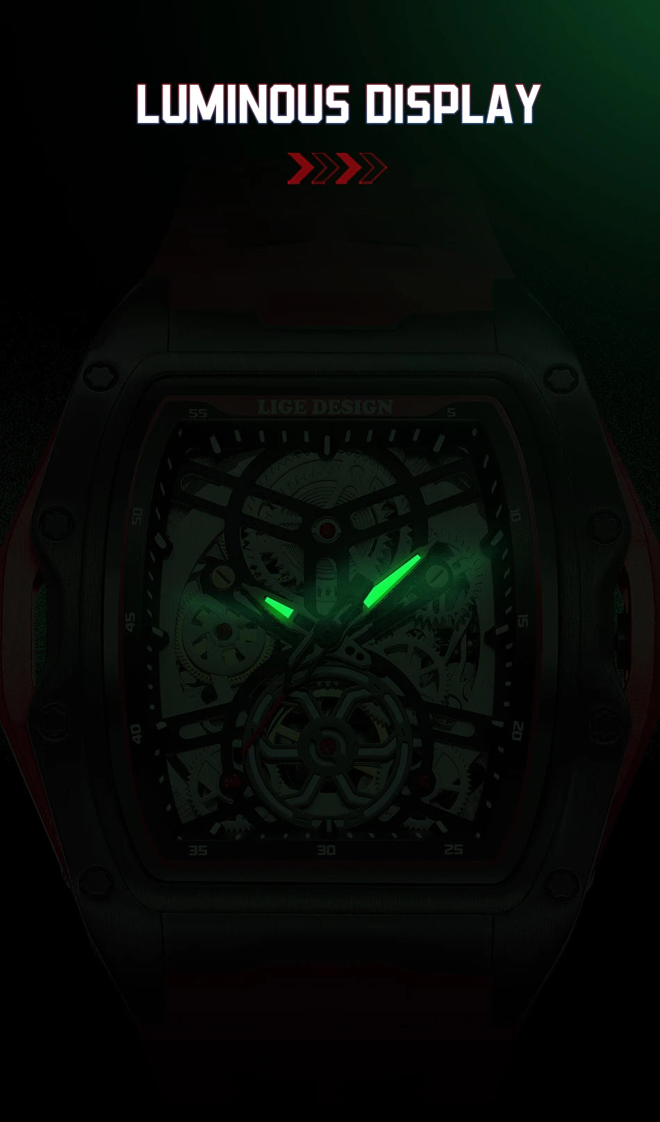 Montre Mécanique Homme Squelette — Boîtier Carré Acier, Automatique, Étanche 3 ATM, Bracelet Silicone | TechNova X