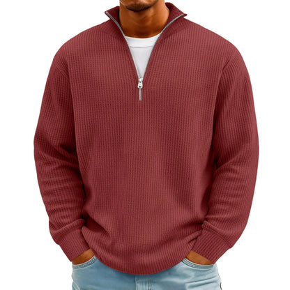 Sweat Col Polo Homme — Manches Longues, Fermeture Éclair, Coupe Ample | Automne-Hiver
