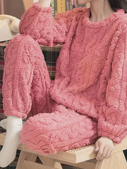 Ensemble Pyjama Flanelle Polaire Femme — Haut Col Rond & Pantalon Chaud