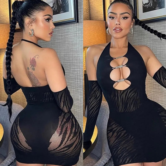 Robe courte en résille pour femmes, lingerie sexy, jupe ronde, vêtements de nuit, mini robe slim