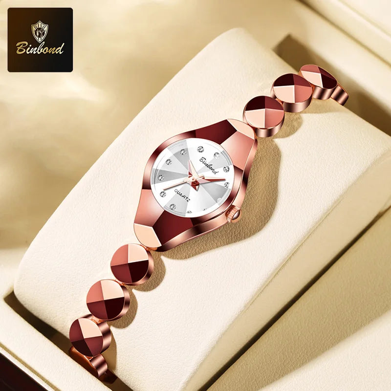 Montre Femme Quartz BINBOND N220 — Bracelet Acier Inoxydable, Style Luxe, 3 ATM, 4 Coloris