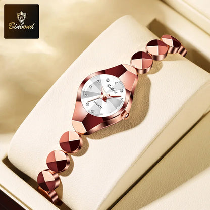 Montre Femme Quartz BINBOND N220 — Bracelet Acier Inoxydable, Style Luxe, 3 ATM, 4 Coloris