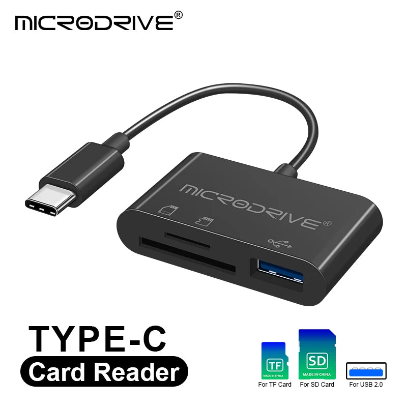 Type USB C HUB 3 en 1 pour carte mémoire/flash USB/adaptateur de carte SD/USB 2.0/3.0/lecteur de carte Micro Mini SD/carte TF 3 emplacements