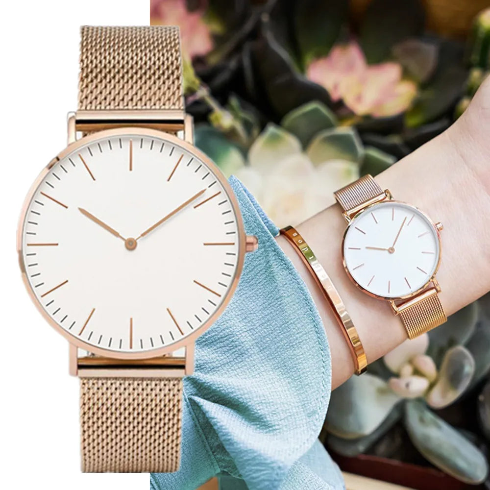 Montre Quartz Fashion TINUORA — Bracelet Acier Inox, Cadran 38mm, Style Luxe Casual, 17 Coloris