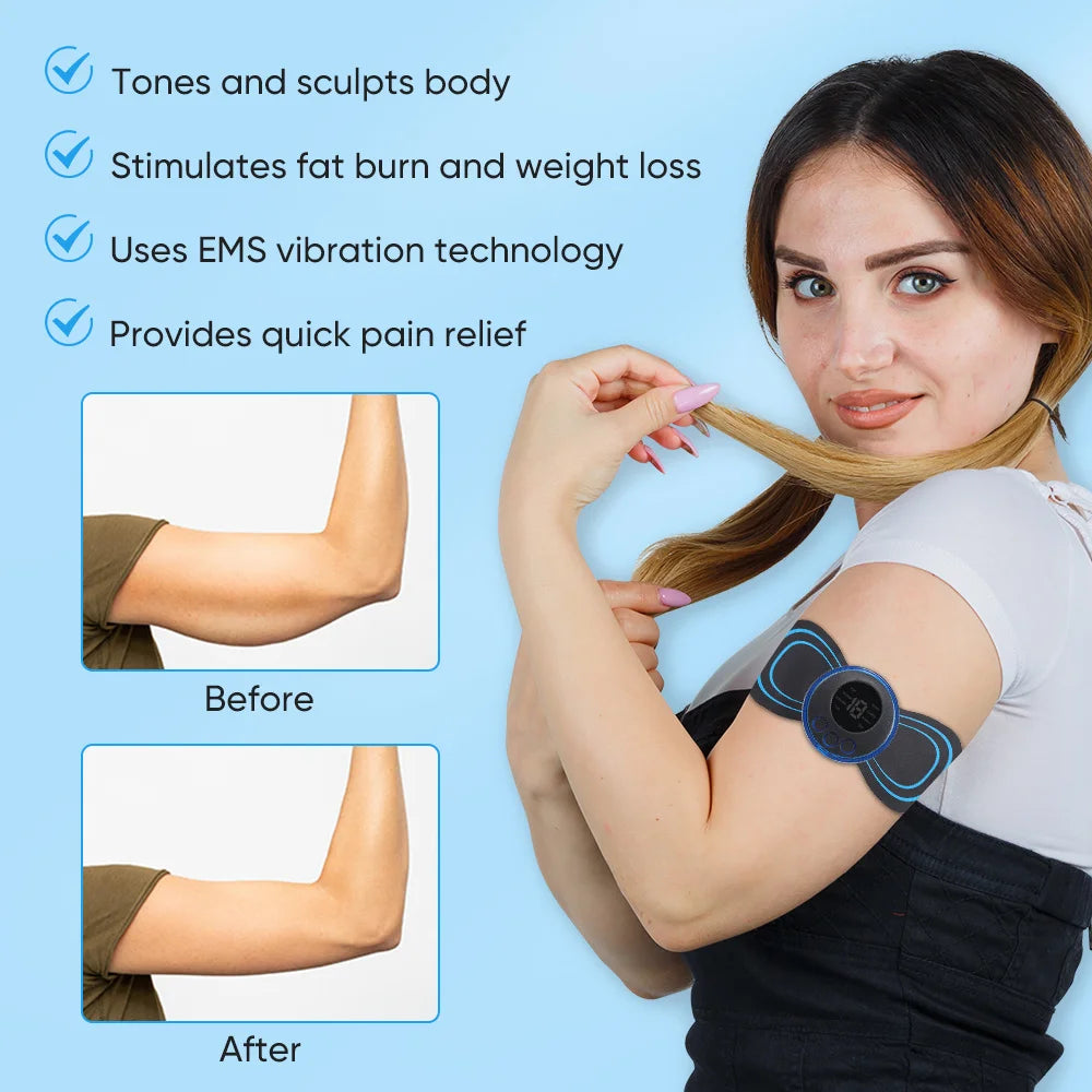 EMS Electric Neck Massager, Muscle Massage Stimulator, Low-Frequency Instrument, Patches for Back, Neck, and Calves, Mini Device for Joint Pain