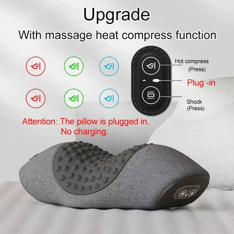 Electric Neck Massager Pillow Cervical Stretcher Heating Vibration Massage Back Orthopedic Traction Sleeping Pillows Support