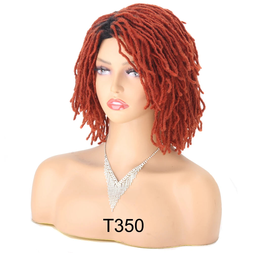 Perruque Synthétique Tressée pour Femme, Cheveux Courts, Bob, Noir, Blond, Rouge, Dreadlock, Déesse, Faux auxLocs, Bouclée, Twist, 10 Pouces