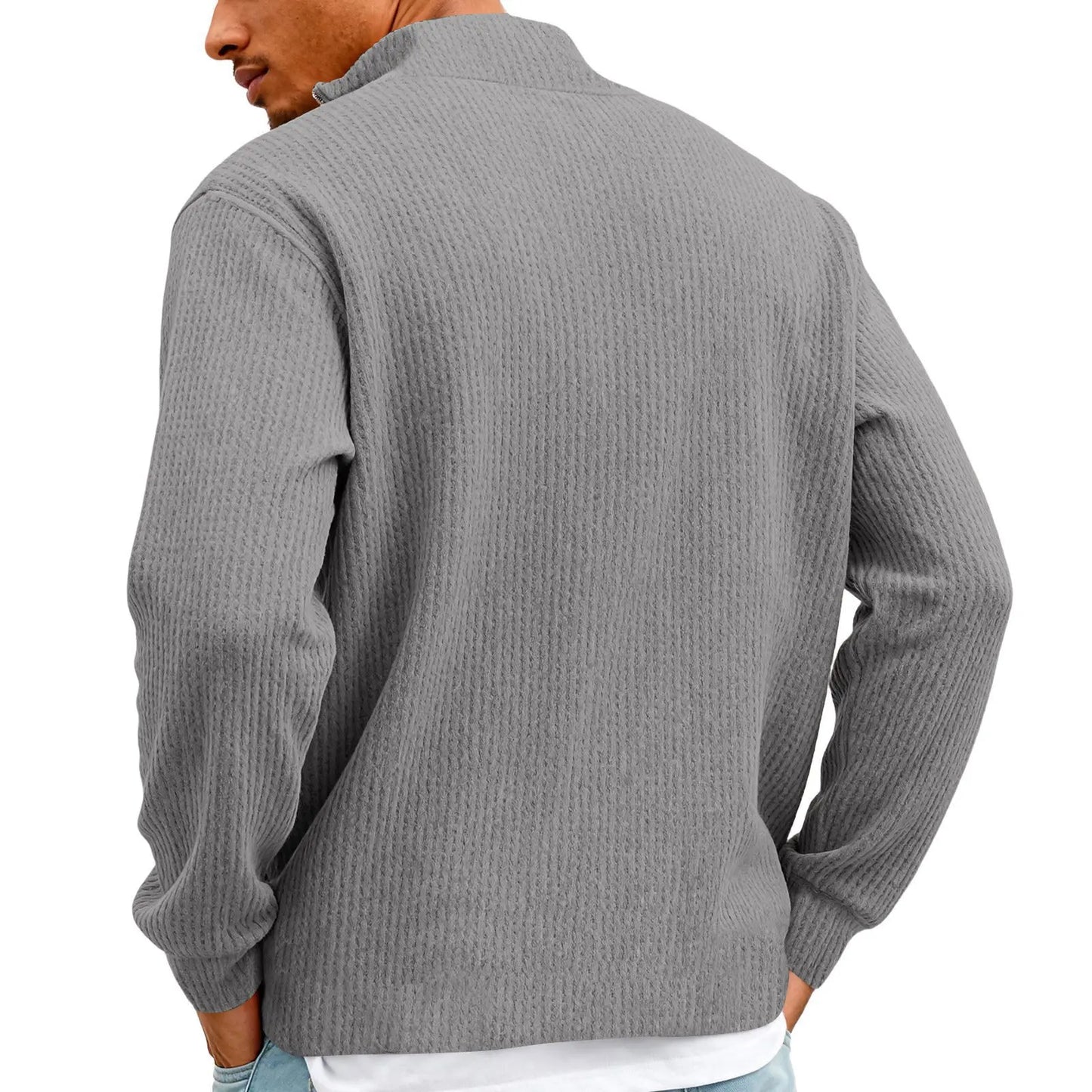 Sweat Col Polo Homme — Manches Longues, Fermeture Éclair, Coupe Ample | Automne-Hiver