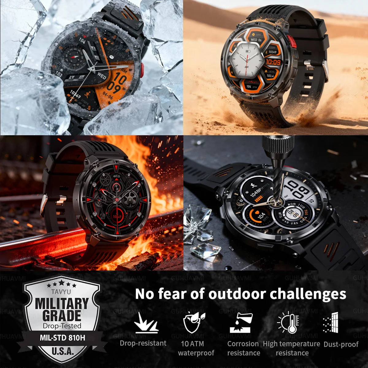 Smartwatch GPS GUHUAVMI T-Rex3 Pro 2026 — AMOLED 1,7", 1100mAh, 10 ATM, 100+ Sports, 15 Variantes