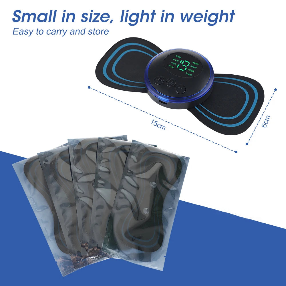 EMS Electric Neck Massager, Muscle Massage Stimulator, Low-Frequency Instrument, Patches for Back, Neck, and Calves, Mini Device for Joint Pain