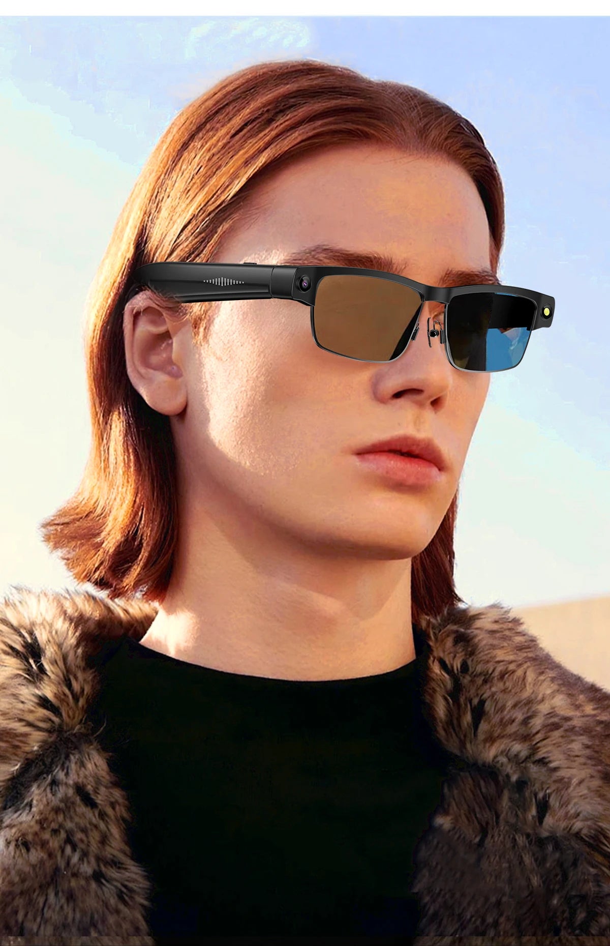 LIGE 800W HD Camera Smart Glasses 1200P HD Video Recording Chat Translation Voice Control Calling Sunglasses Color-Changing Lenses