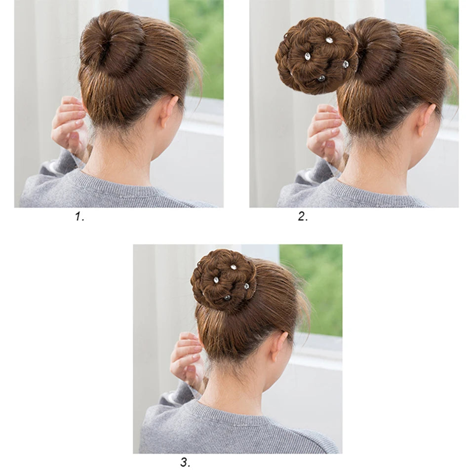 Chignon Bouclé Synthétique Clip-In AOSI Queen — Fibre Haute Température, Postiche Beignet Neuf Fleurs, 7 Couleurs | TechNova X