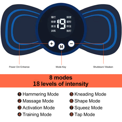 EMS Neck Massager, Mini Cervical Back Muscle Pain Relief Patch, Stimulator Mat, Portable Leg Body Healthcare Tool