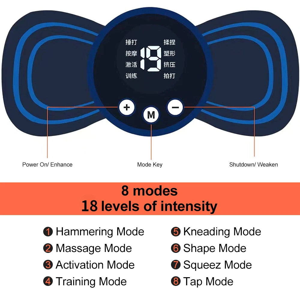 EMS Neck Massager, Mini Cervical Back Muscle Pain Relief Patch, Stimulator Mat, Portable Leg Body Healthcare Tool